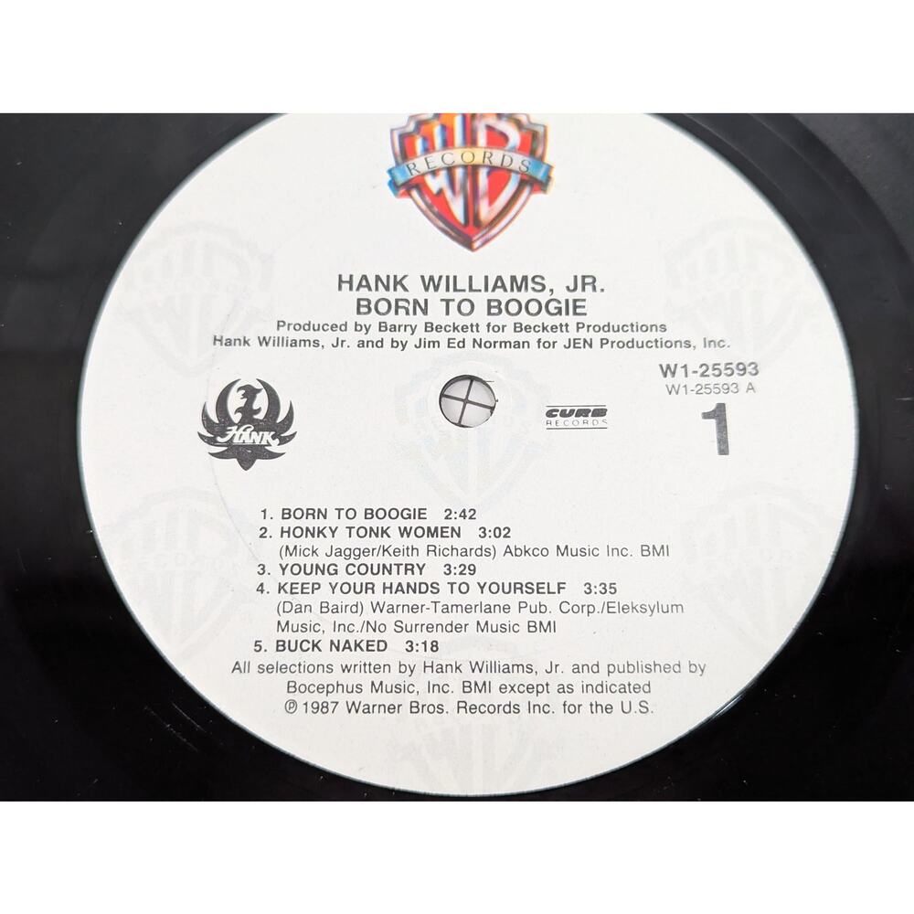 Hank Williams Jr. Born to Boogie 1987 Vinyl LP Record Warner Bros W1-25593 Good - Picture 8 of 12